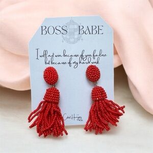 Red Beaded Tassel Earrings Lightweight Fashion Jewelry